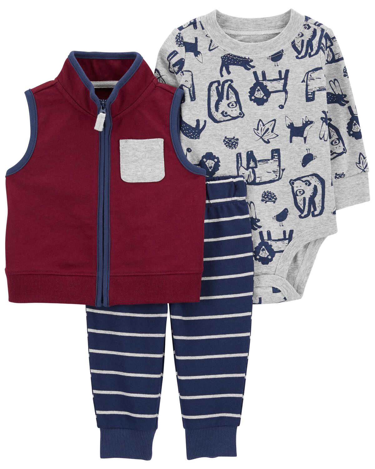 Red Baby 3Piece Navy Animal Cardigan Set